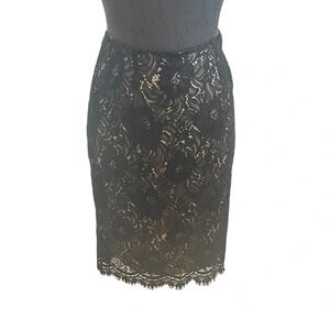 Talbots Black Lace Silk Lined Straight Skirt Size 8